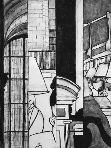 New York Public Library Reading Room;
charcoal on paper, 24 x 18" New York Public Library Reading Room;
charcoal on paper, 24 x 18"